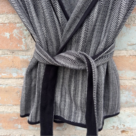 Dana Buchman Jacket Grey Herringbone Y2K Capelet Wide Collar Belt Tie Cardigan - Picture 9 of 14